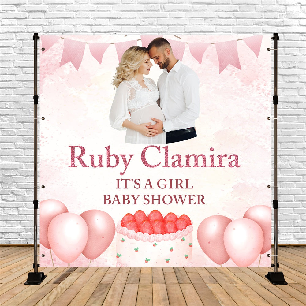 Baby Shower Backdrop Girl Pink Balloon Personalized Backdrop BRP6-10