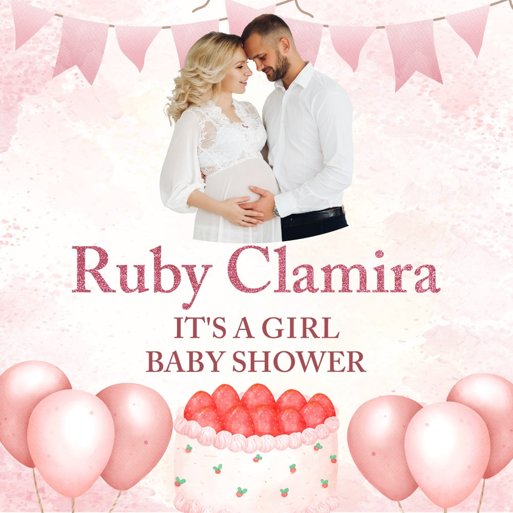 Baby Shower Backdrop Girl Pink Balloon Personalized Backdrop BRP6-10
