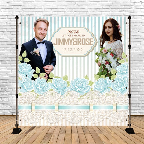 Wedding Photo Backdrops Blue Rose Lace Personalized Backdrop BRP6-107