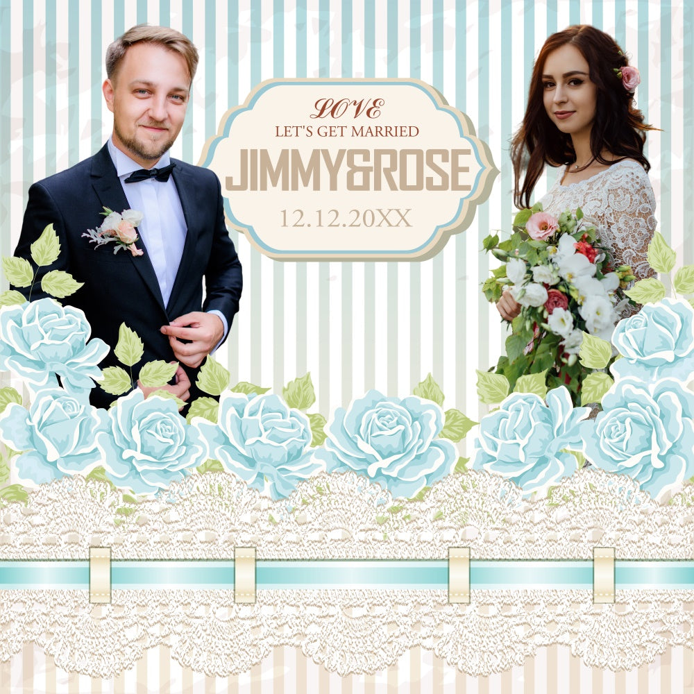 Wedding Photo Backdrops Blue Rose Lace Personalized Backdrop BRP6-107