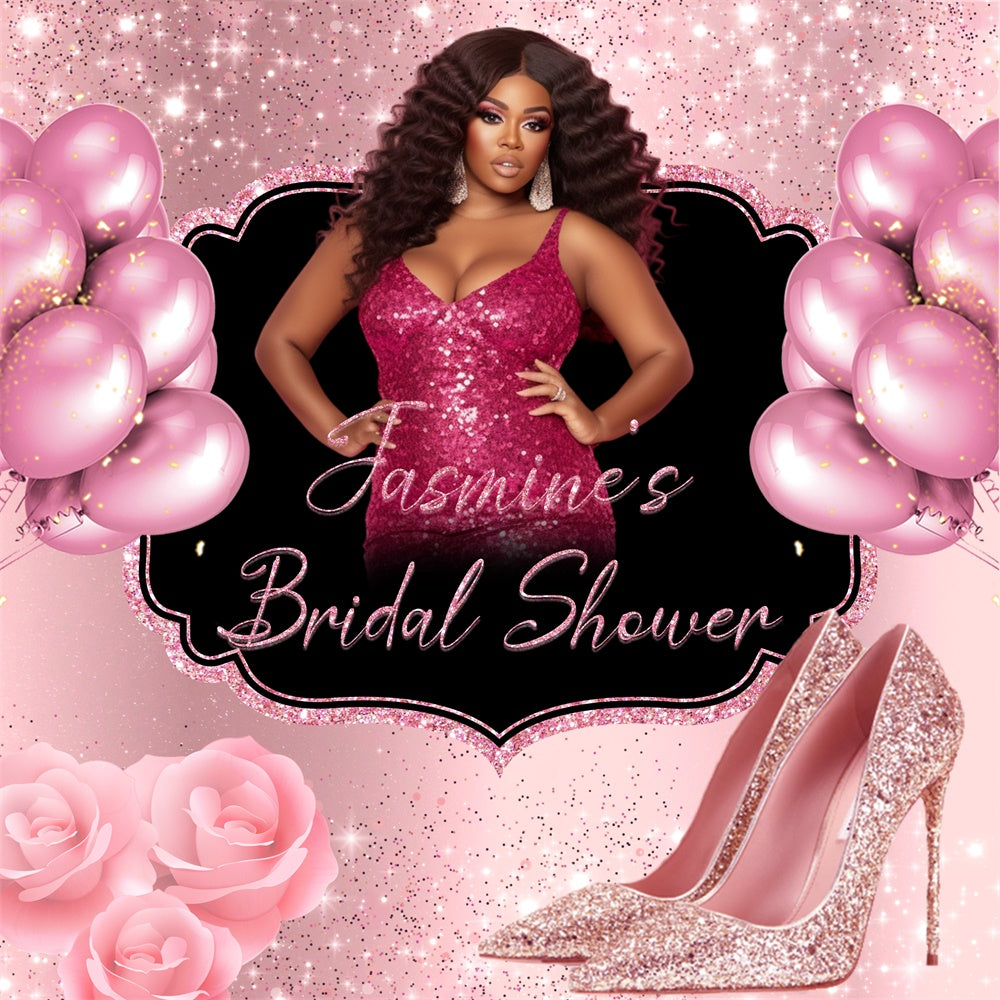 Bridal Shower Backdrops Glitzy Pink Balloon Personalized Backdrop BRP6-119