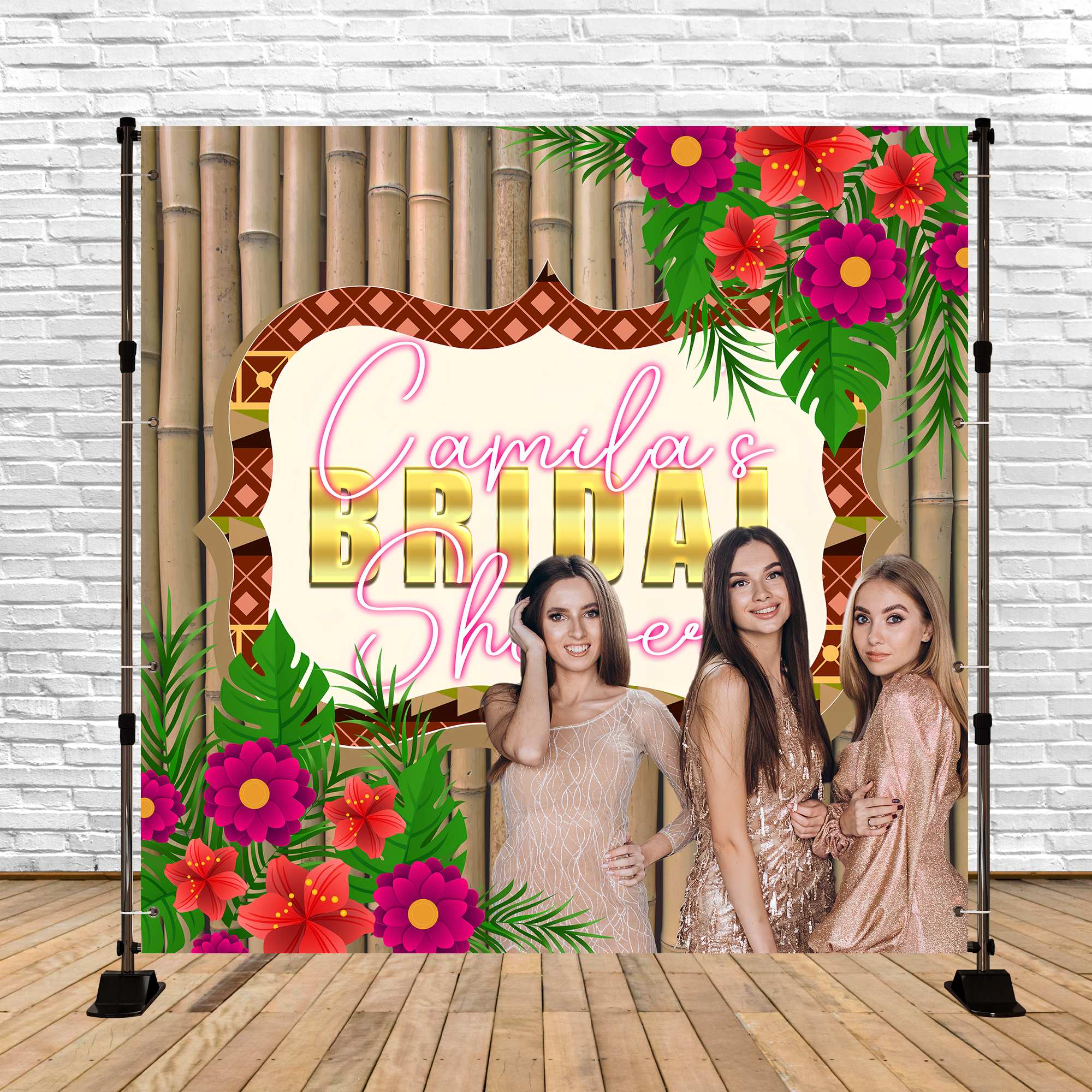 Bridal Shower Backdrop Ideas Floral Bamboo Custom Tropic Backdrop BRP6-146