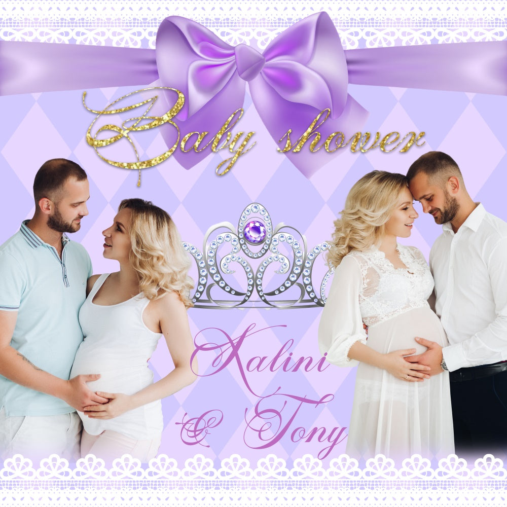 Baby Shower Backdrop Elegant Tiara Violet Personalized Backdrop BRP6-207