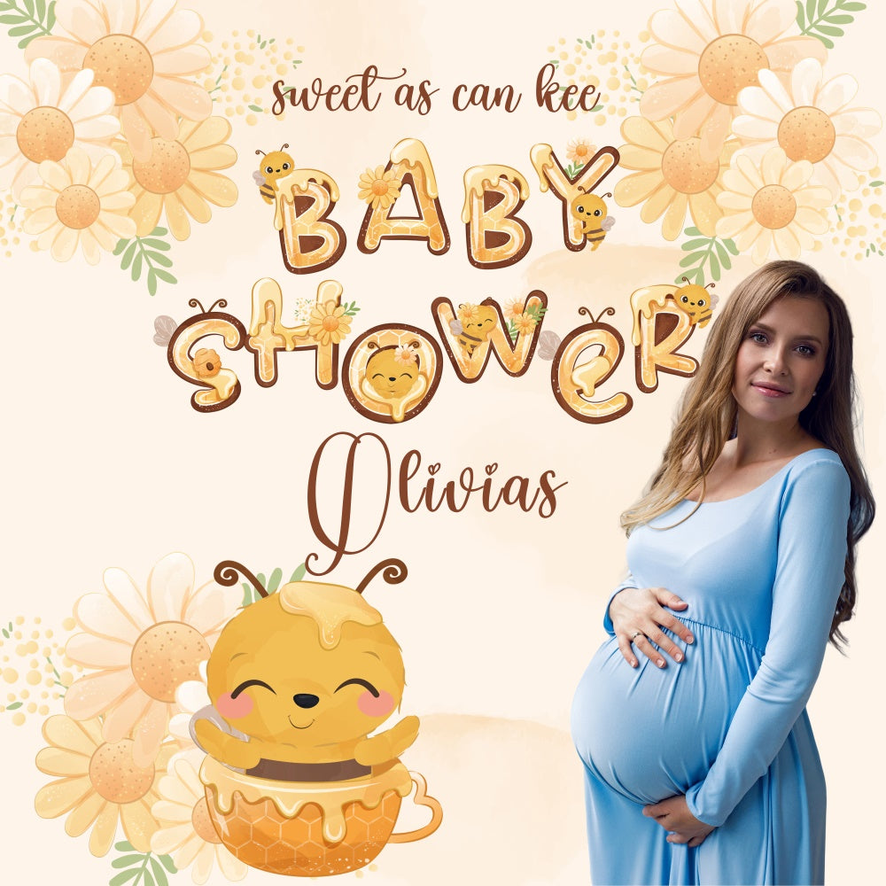 Baby Shower Backdrop Honey Bee Floral Personalized Backdrop BRP6-27