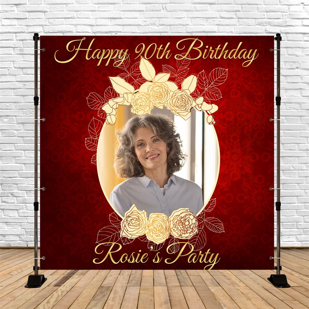 90th Birthday Photo Backdrop Golden Bloom Custom Backdrop BRP6-57