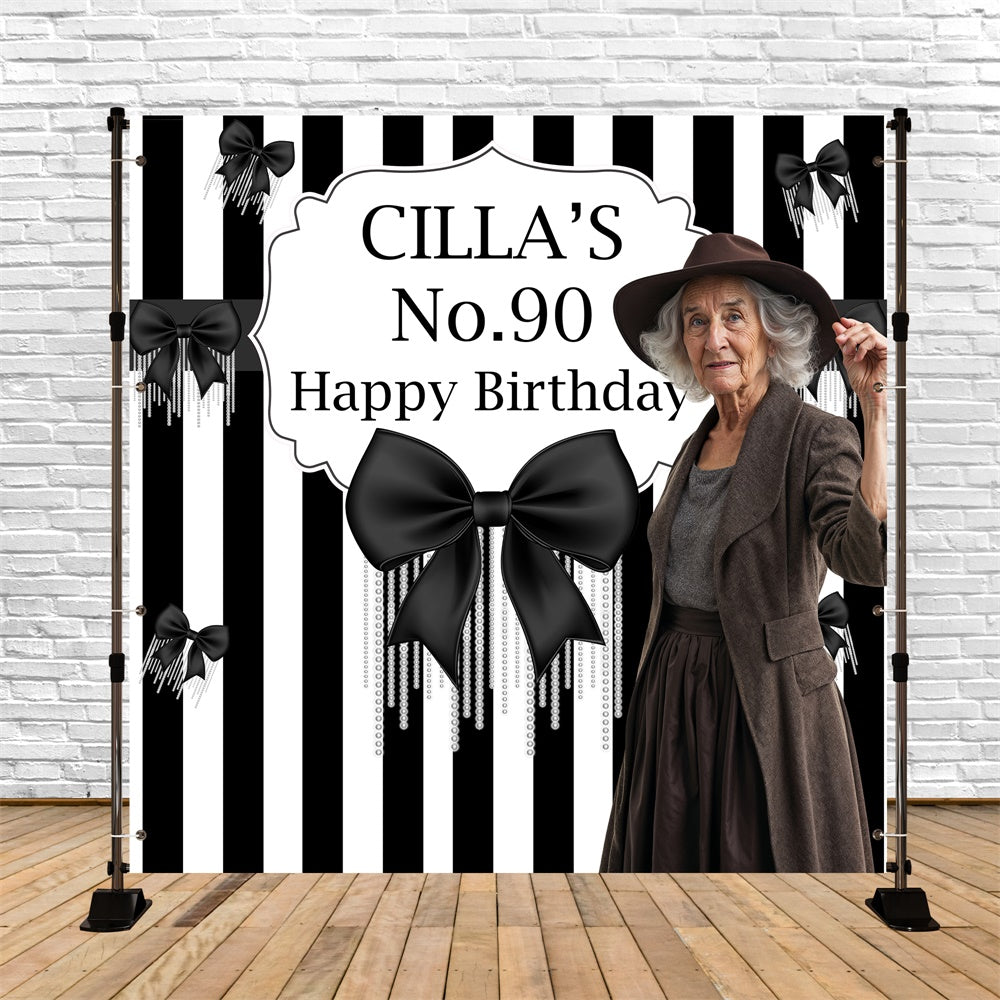 Personalized Birthday Backdrop Elegant Bow Stripe Backdrop BRP6-87