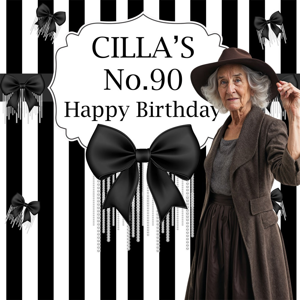 Personalized Birthday Backdrop Elegant Bow Stripe Backdrop BRP6-87