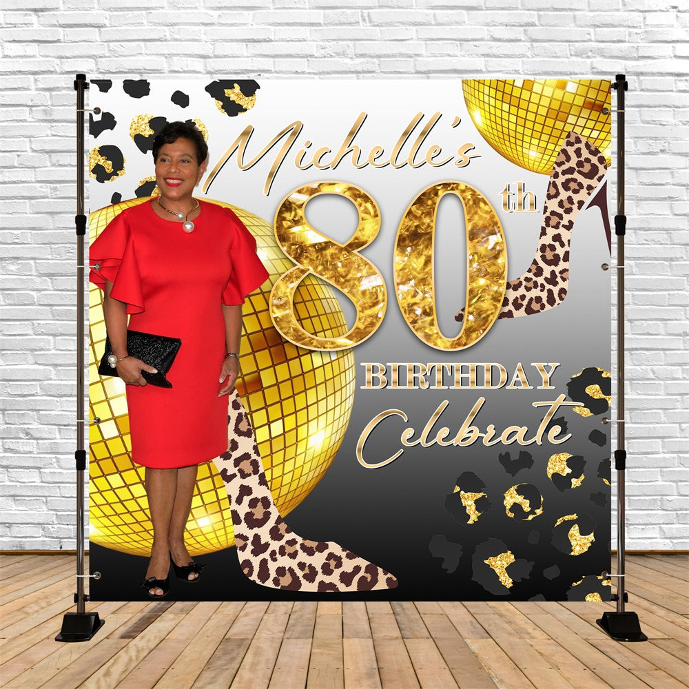 80th Birthday Backdrop Leopard Queen Personalized Backdrop BRP6-89