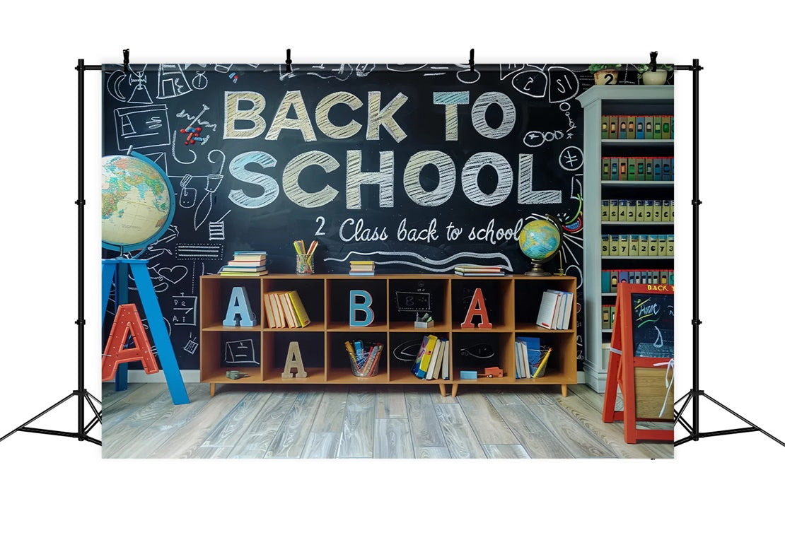 Back to School Study Bookshelf Globe Backdrop BRP7-172