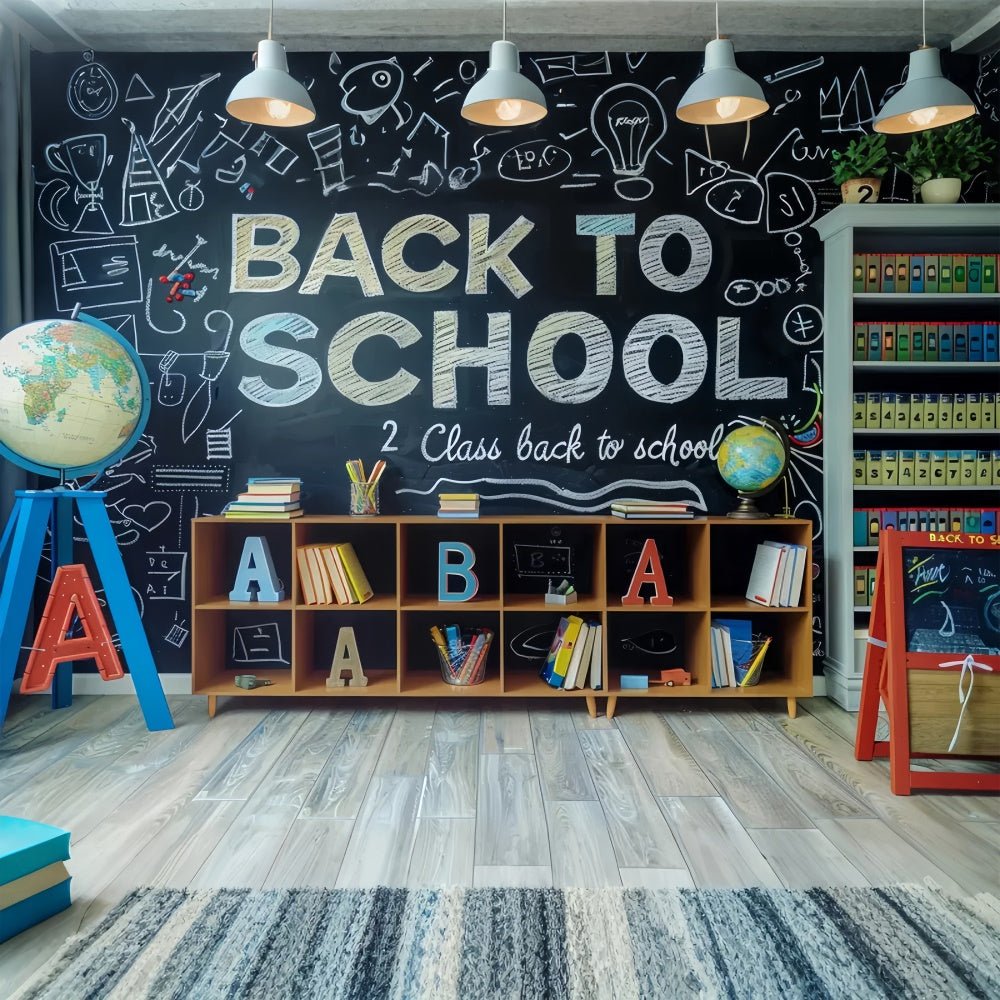 Back to School Study Bookshelf Globe Backdrop BRP7-172