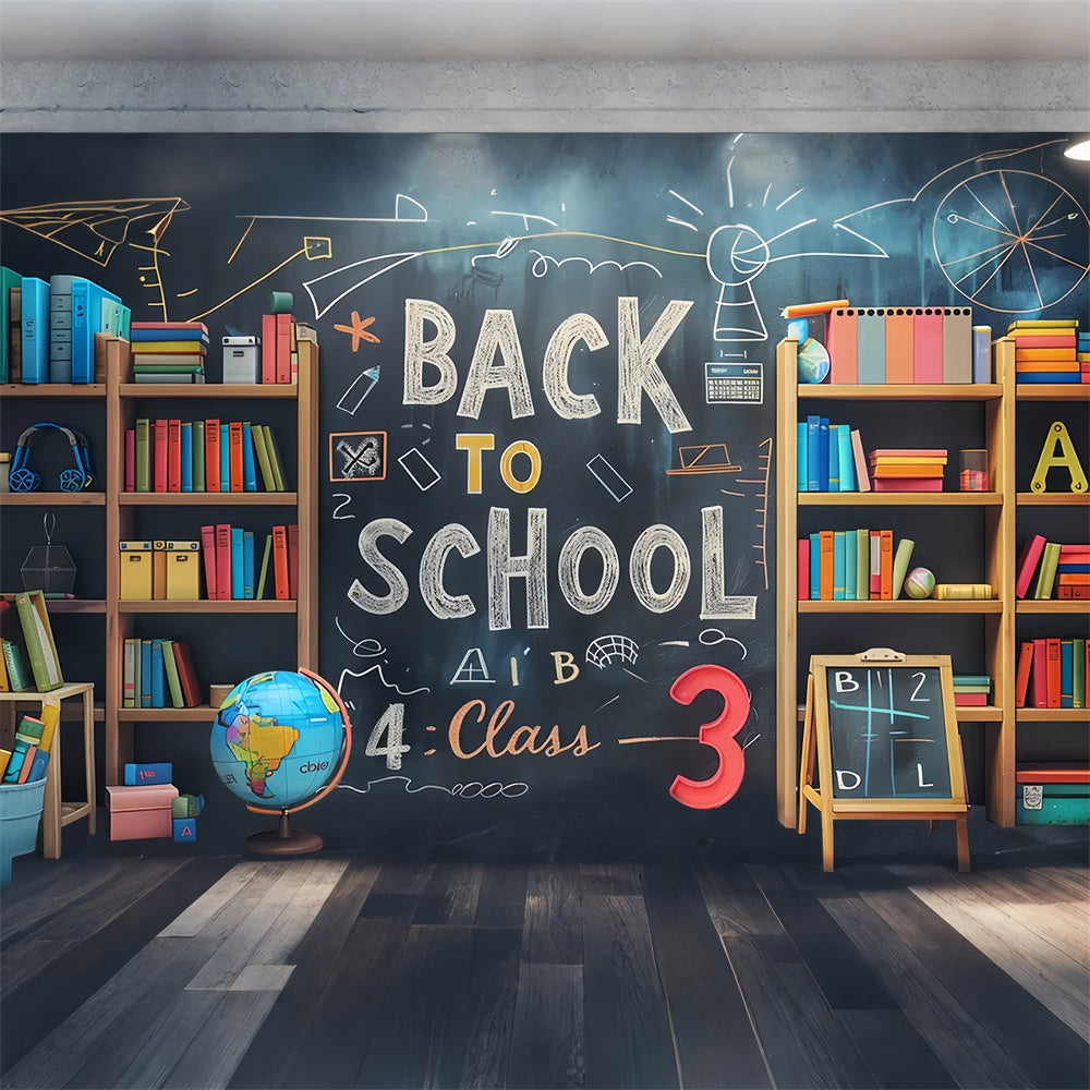 Back to School Bookshelf Blackboard Backdrop BRP7-177