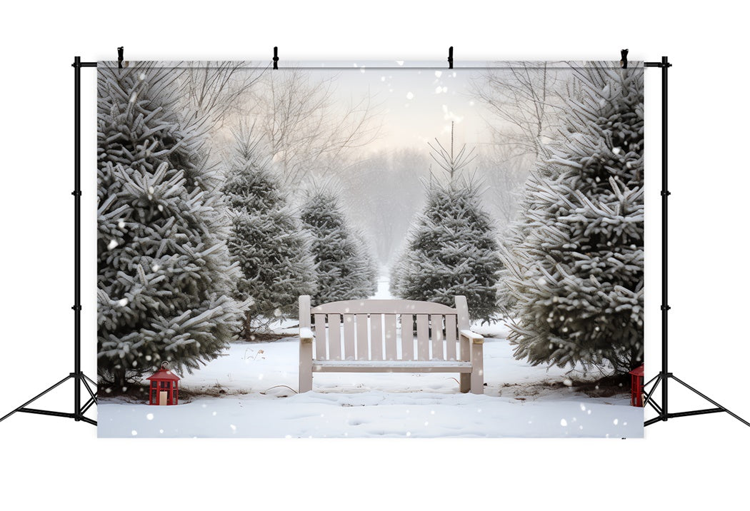 Snowy Christmas Tree Grove Bench Backdrop BRP8-141