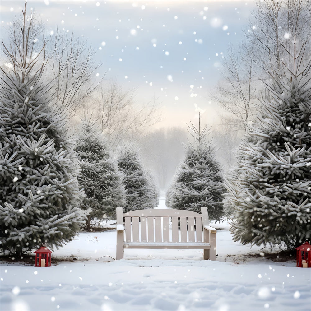 Snowy Christmas Tree Grove Bench Backdrop BRP8-141