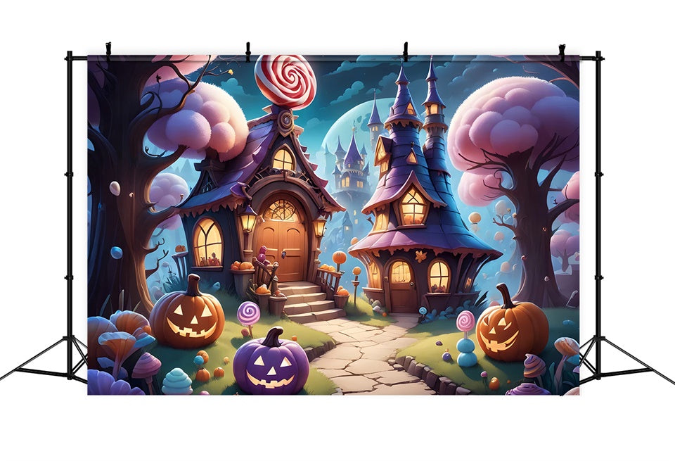 Halloween Candy Cottage Fantasy Night Backdrop BRP8-207