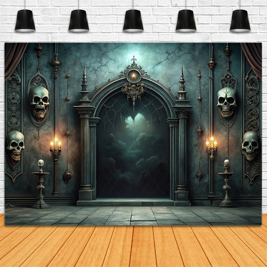 Halloween Creepy Skull Hall and Candlelit Backdrop BRP8-215