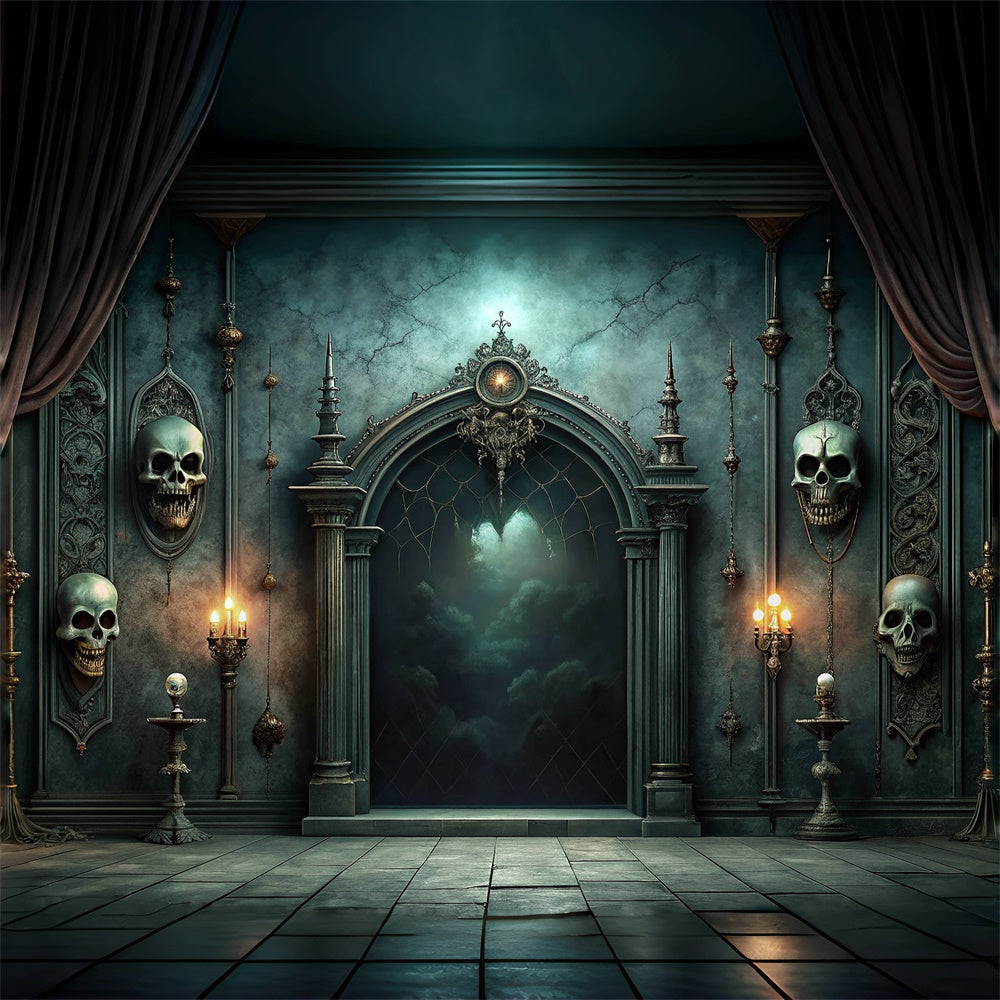 Halloween Creepy Skull Hall and Candlelit Backdrop BRP8-215