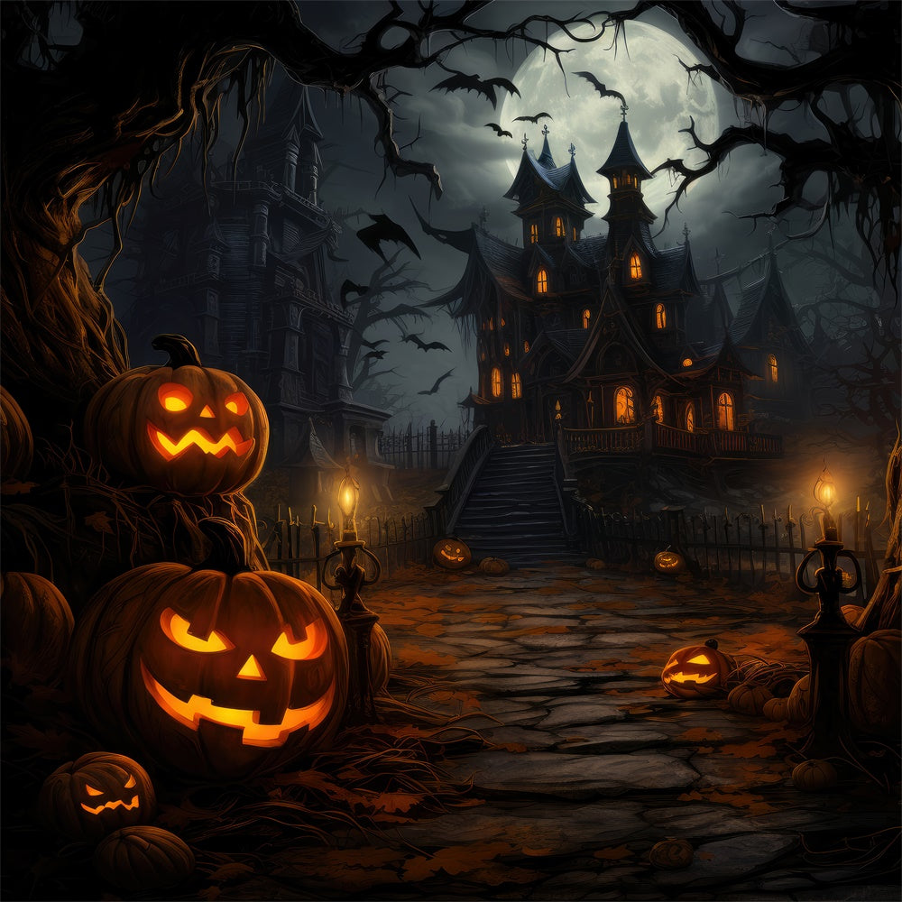 Halloween Night Spooky House and Bats Backdrop BRP8-253