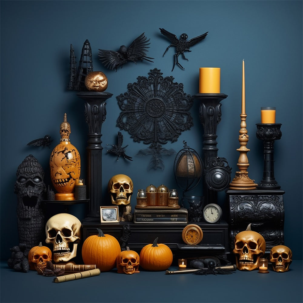 Halloween Room Skull and Pumpkins Decor Backdrop BRP8-278