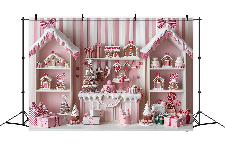 Christmas Pink Gingerbread Cottage Backdrop BRP8-41