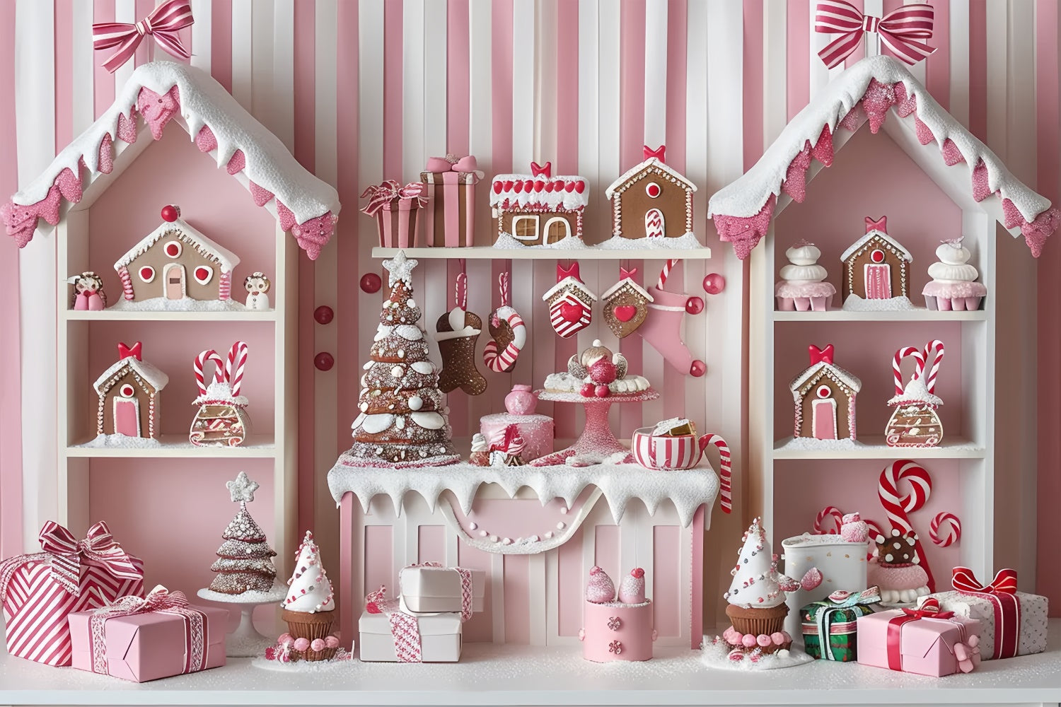 Christmas Pink Gingerbread Cottage Backdrop BRP8-41