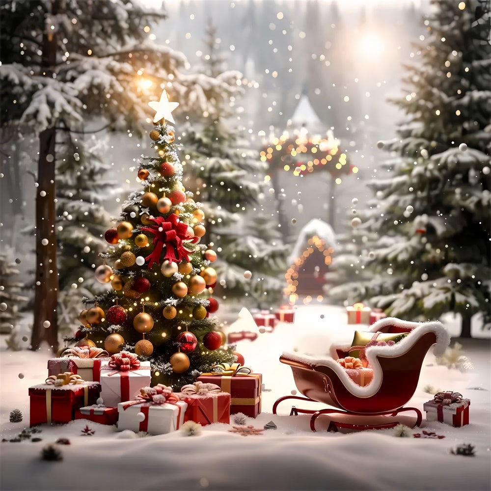 Christmas Tree by the Sleigh and Gifts Backdrop BRP8-48