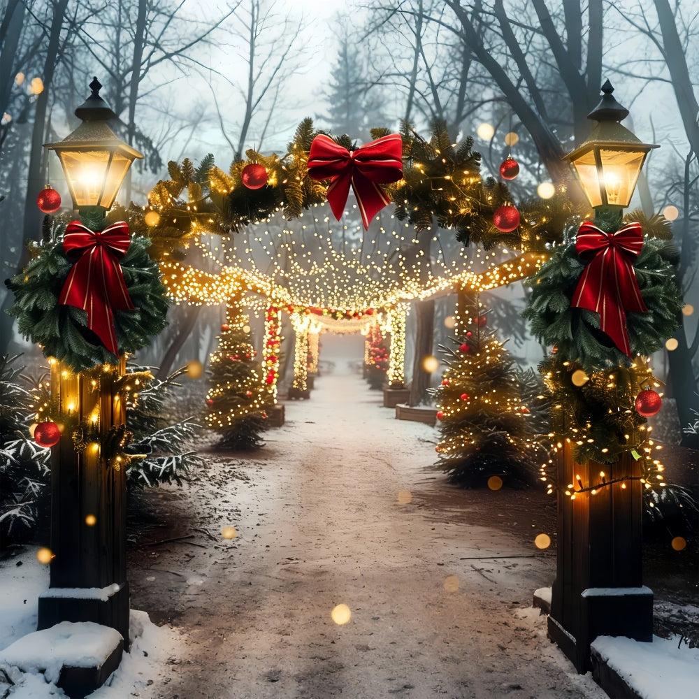 Red Bow Wreath Glowing Christmas Walkway Backdrop BRP9-105