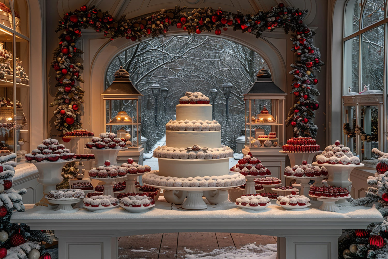 Christmas Dessert Table Snowy Cakes Backdrop BRP9-115
