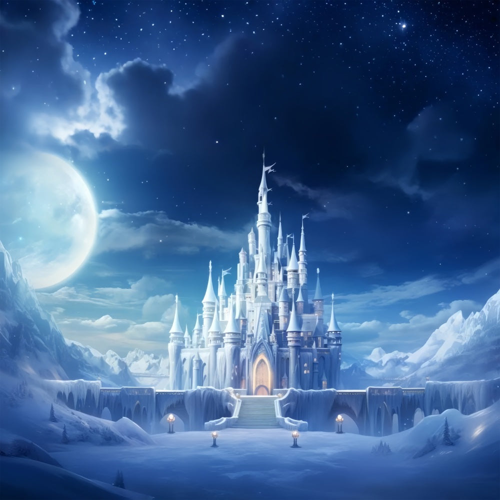 Winter Kingdom Castle Under Starry Sky Backdrop BRP9-246