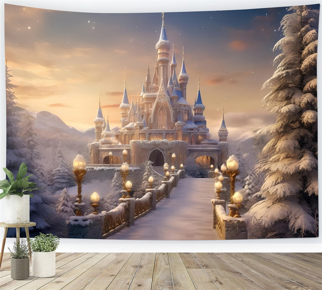 Fairytale Castle Winter Wonderland Sunset Backdrop BRP9-265