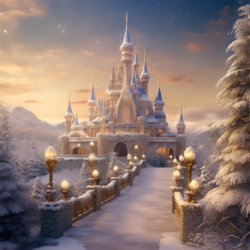 Fairytale Castle Winter Wonderland Sunset Backdrop BRP9-265