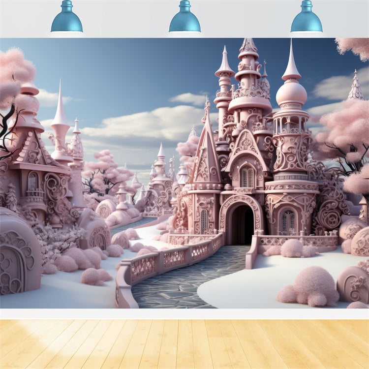 Fairytale Pink Winter Castle Fantasy Backdrop BRP9-286