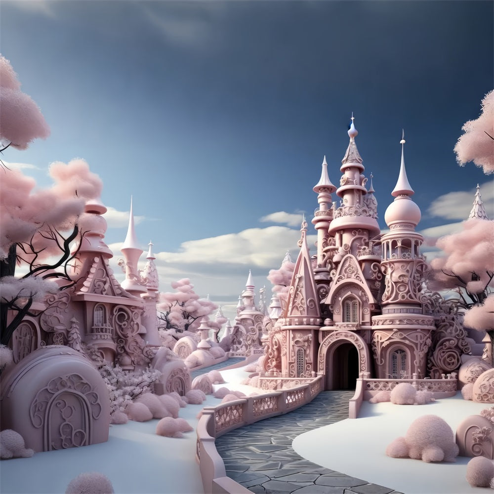Fairytale Pink Winter Castle Fantasy Backdrop BRP9-286