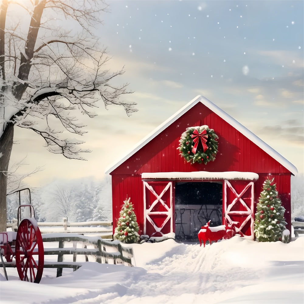 Winter Snowy Rustic Barn Photography Backdrop BRP9-291