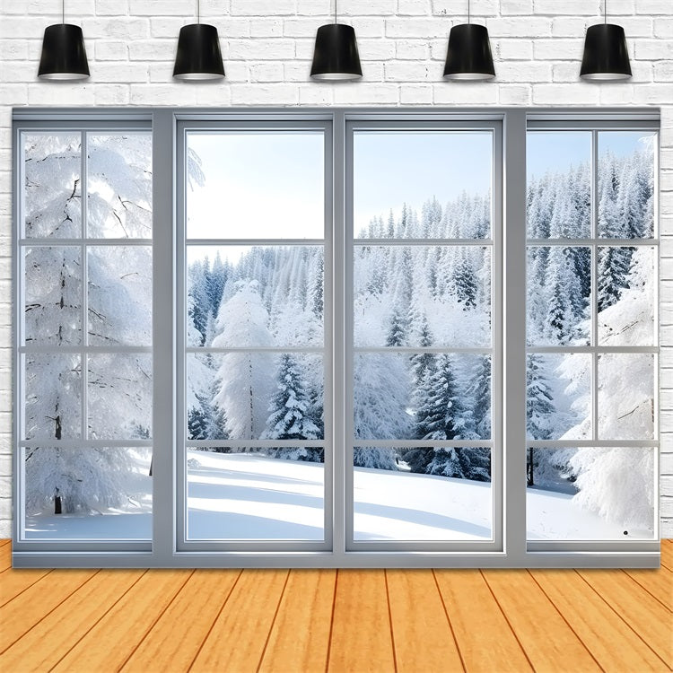 Winter Snowy Forest Scene Frosted Window Backdrop BRP9-294