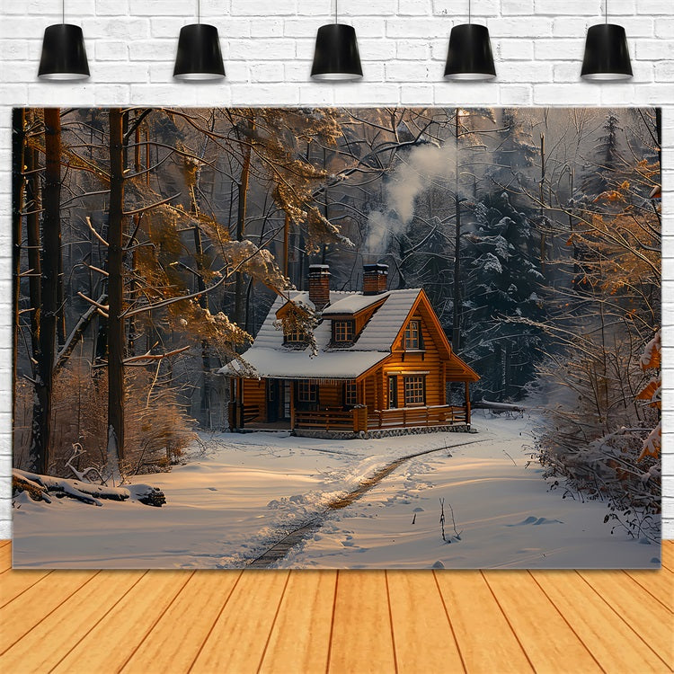Cozy Log Cabin Snowy Winter Wonderland Backdrop BRP9-328