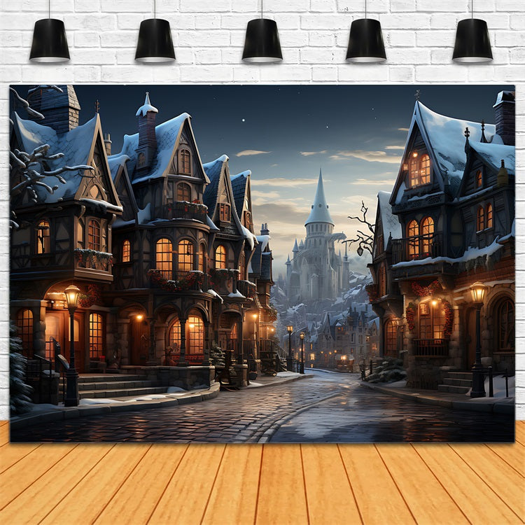 Snow Covered Fantasy Castle Winter Backdrop BRP9-337