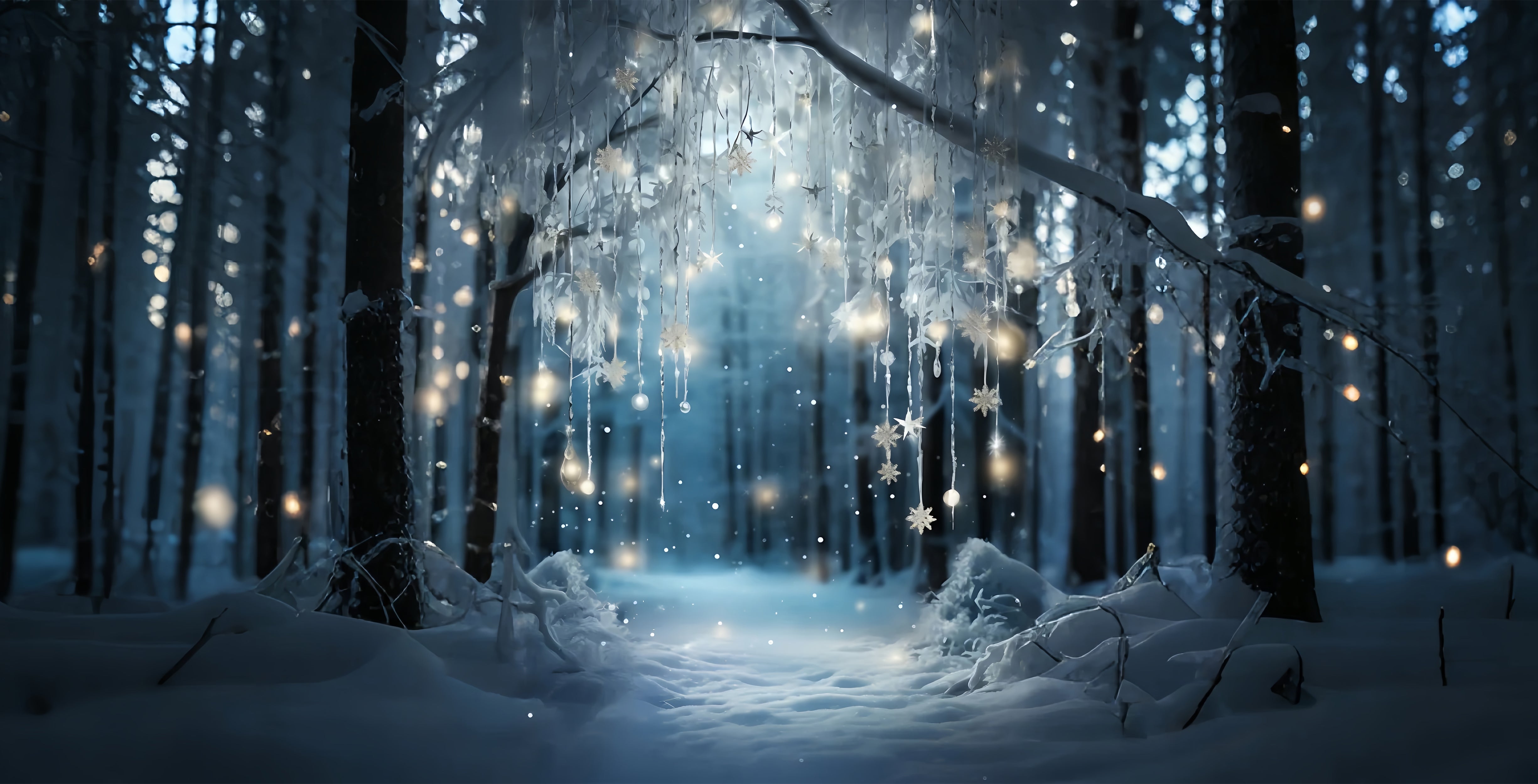 Winter Snow Covered Frosted Pines Backdrop BRP9-351
