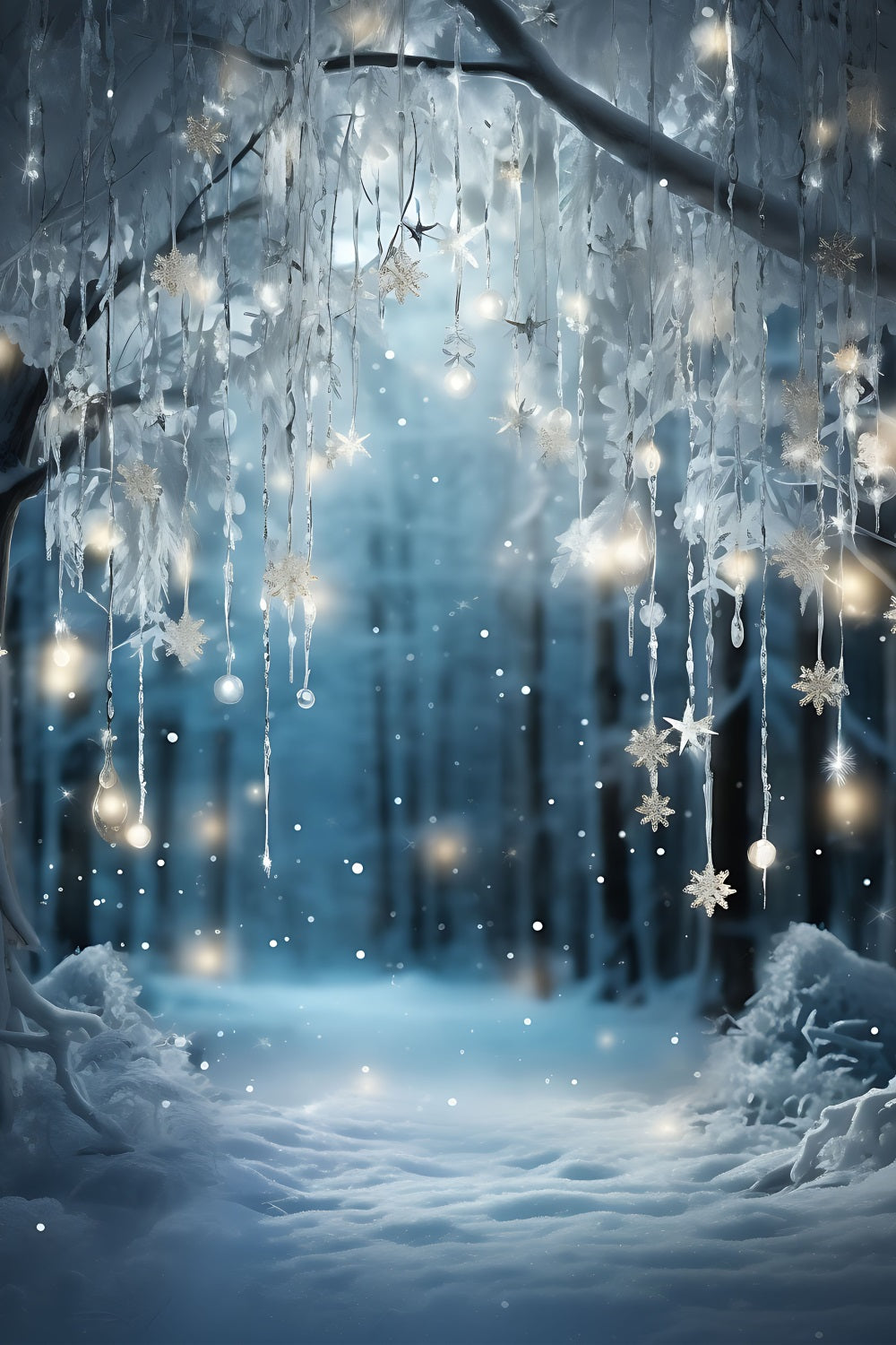 Winter Snow Covered Frosted Pines Backdrop BRP9-351