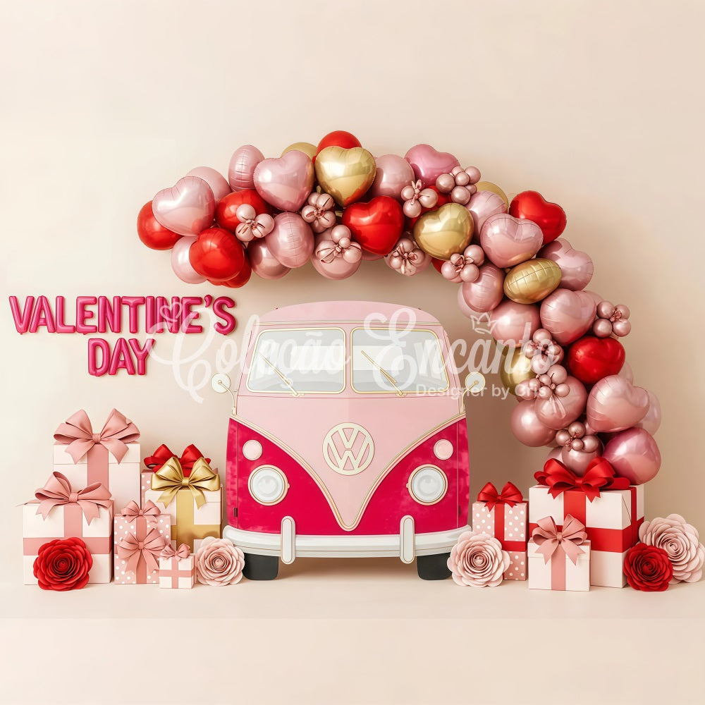 Valentines Backdrop Balloon Heart Gift Van Valentine's Day Backdrop By Magali