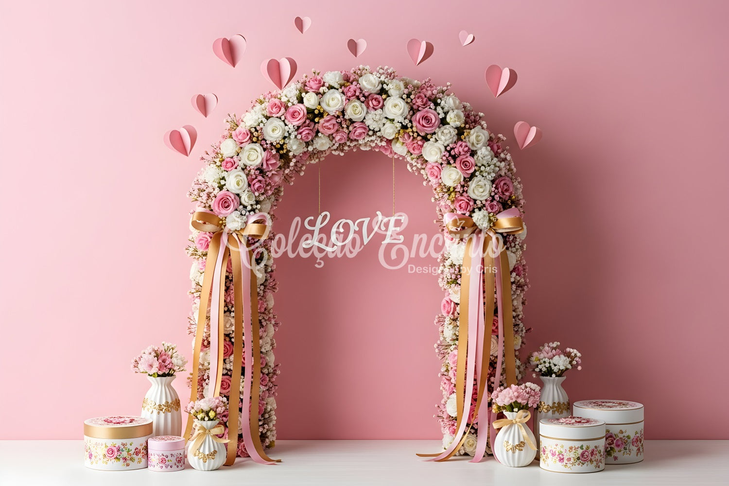 Valentines Backdrop Pink Floral Arch Valentine's Day Photography Backdrop By Magali