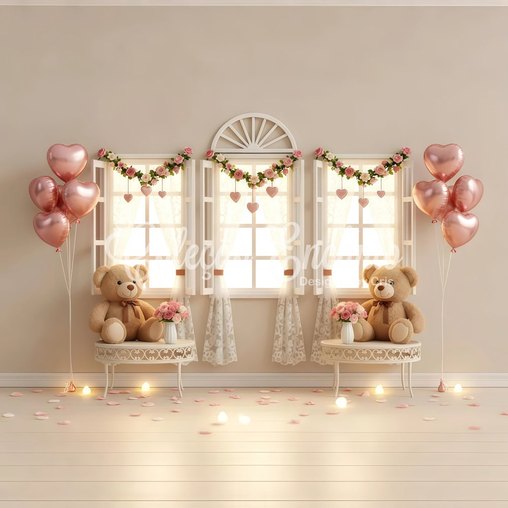 Valentine Photo Backdrops Teddy Window Romantic Setup Valentine's Day Backdrop By Magali