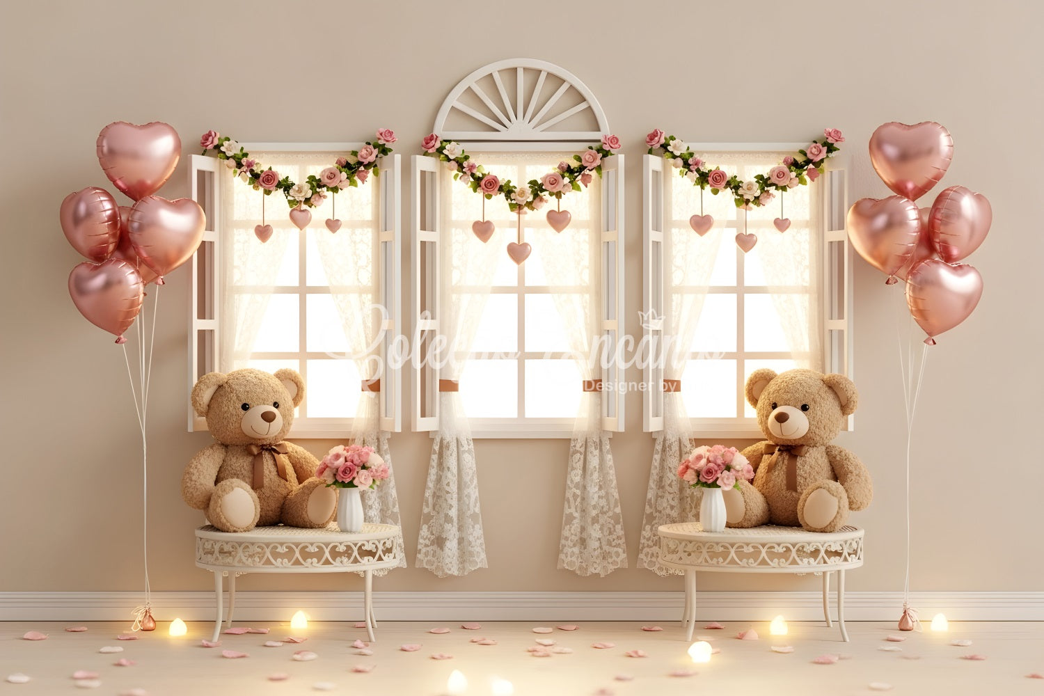 Valentine Photo Backdrops Teddy Window Romantic Setup Valentine's Day Backdrop By Magali