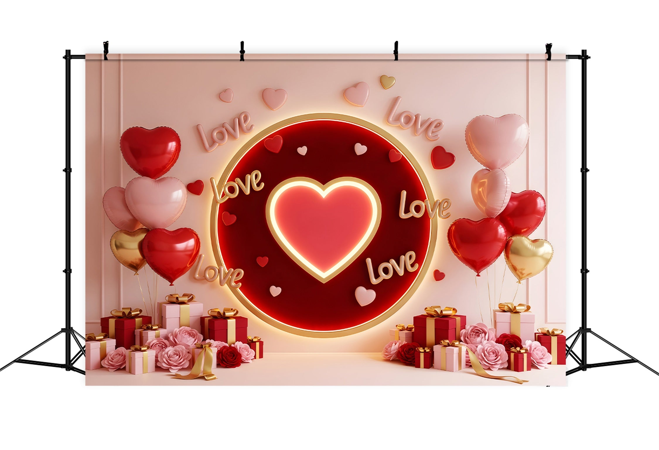 Valentine's Day Backdrops Glowing Heart Love Circle Valentine Photo Backdrop By Magali