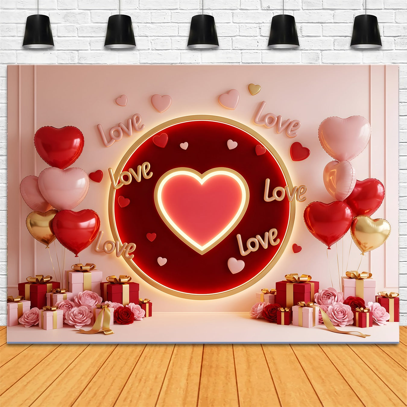 Valentine's Day Backdrops Glowing Heart Love Circle Valentine Photo Backdrop By Magali