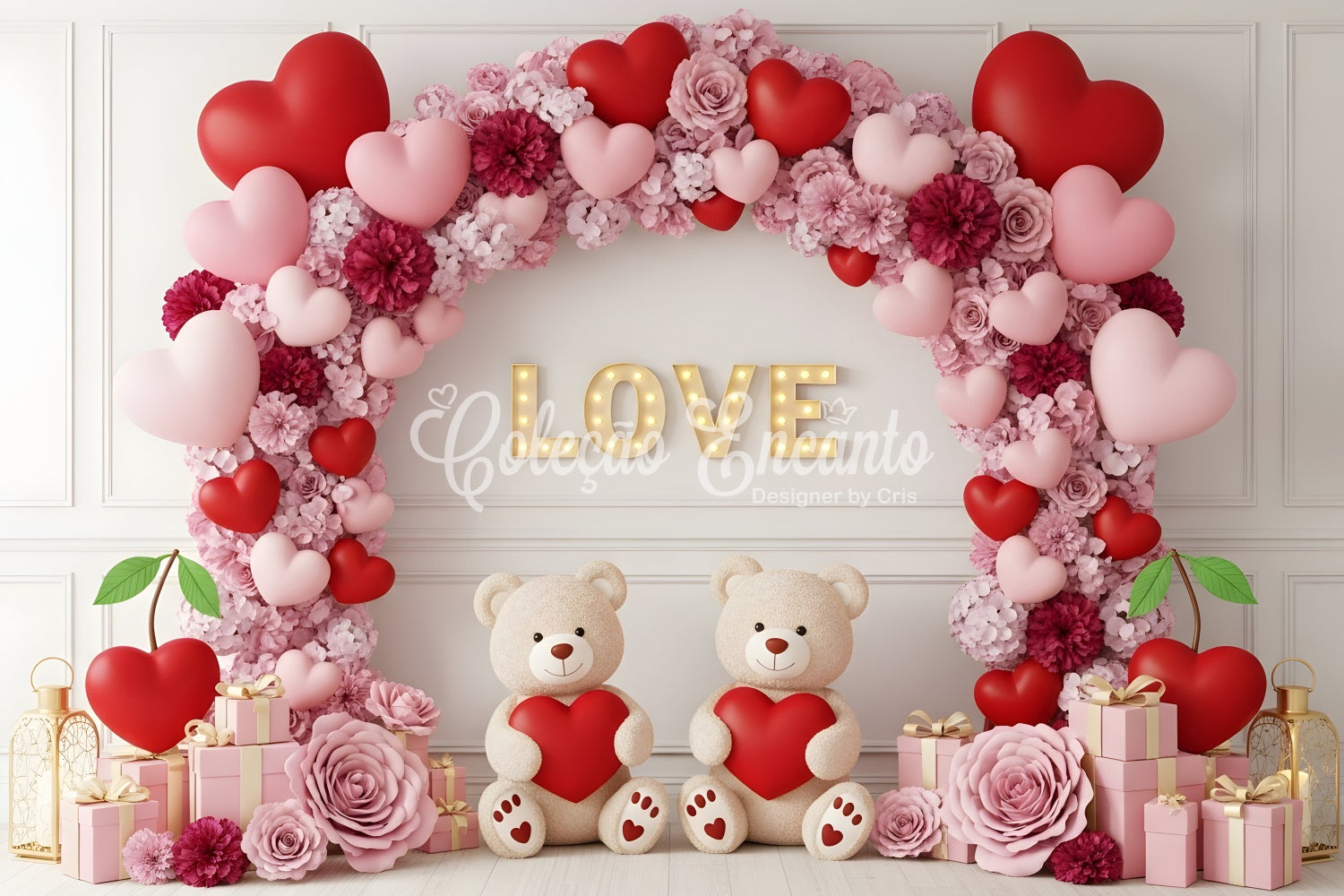 Valentine's Day Backdrop Floral Heart Teddy Arch Valentine Backdrops By Magali