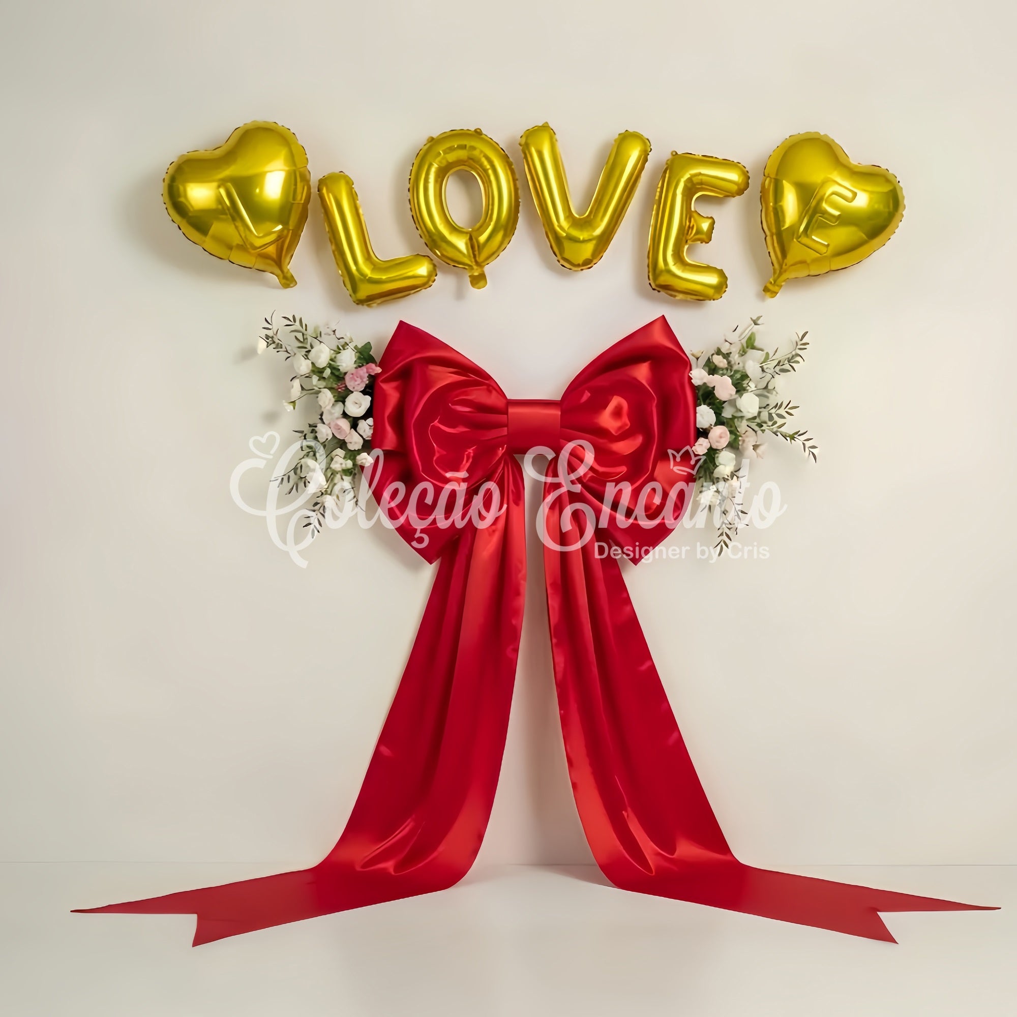 Valentine Backdrop Golden Hearts Red Ribbon Valentine's Backdrop Ideas By Magali
