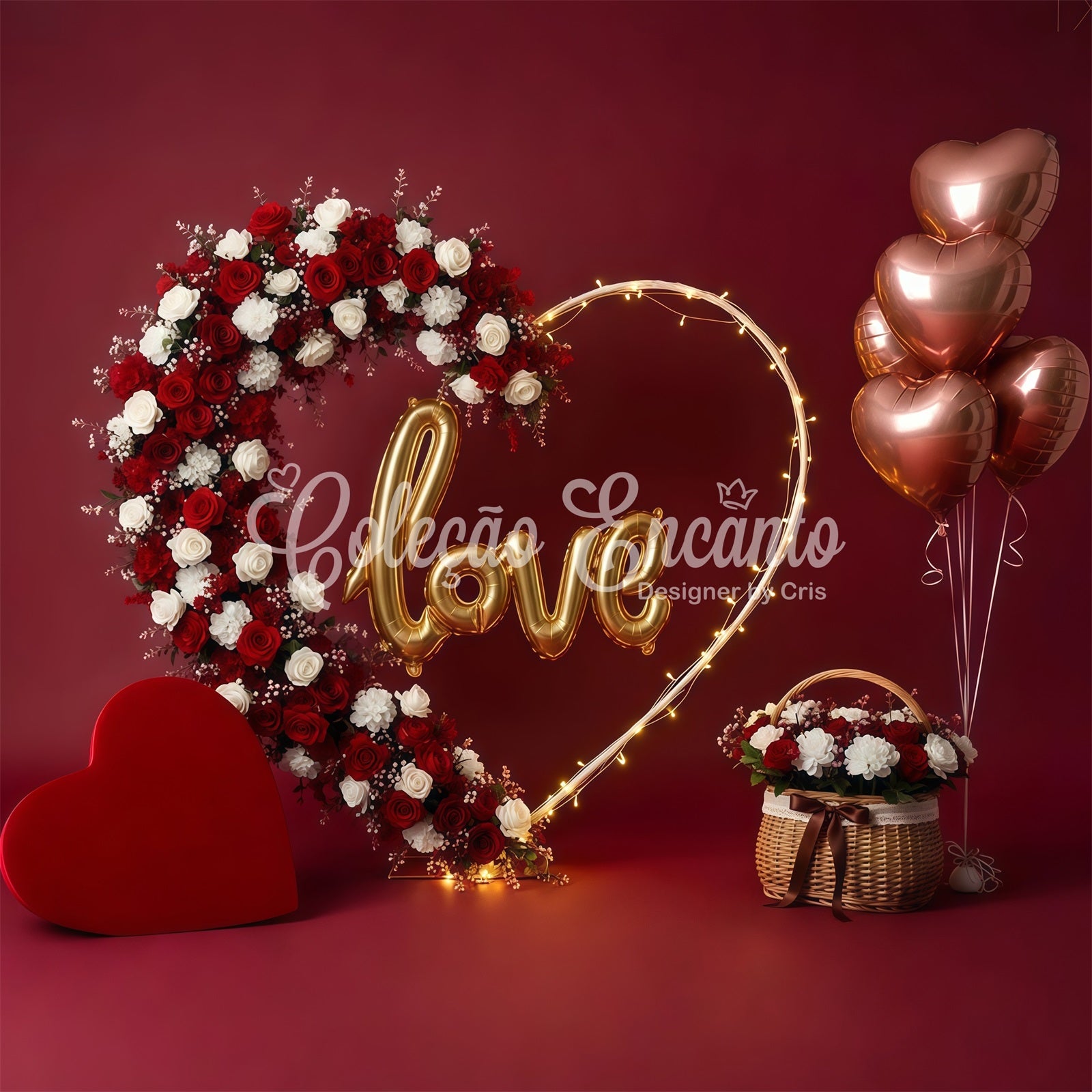 Valentine Backdrop Floral Heart Arch Love Valentine's Day Backdrops For Pictures By Magali