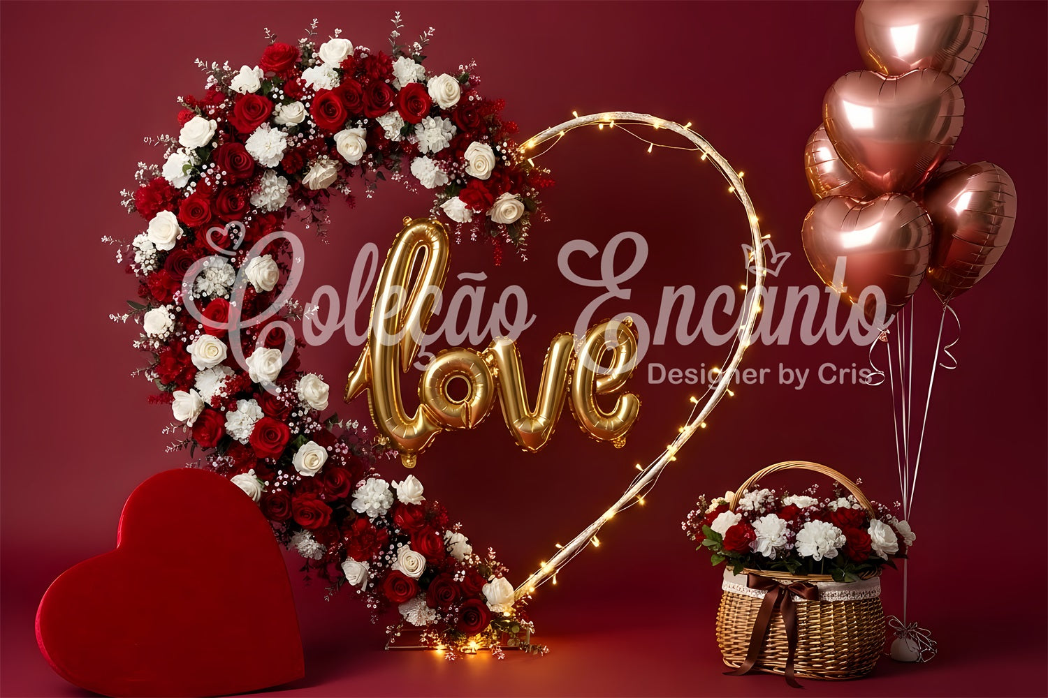 Valentine Backdrop Floral Heart Arch Love Valentine's Day Backdrops For Pictures By Magali