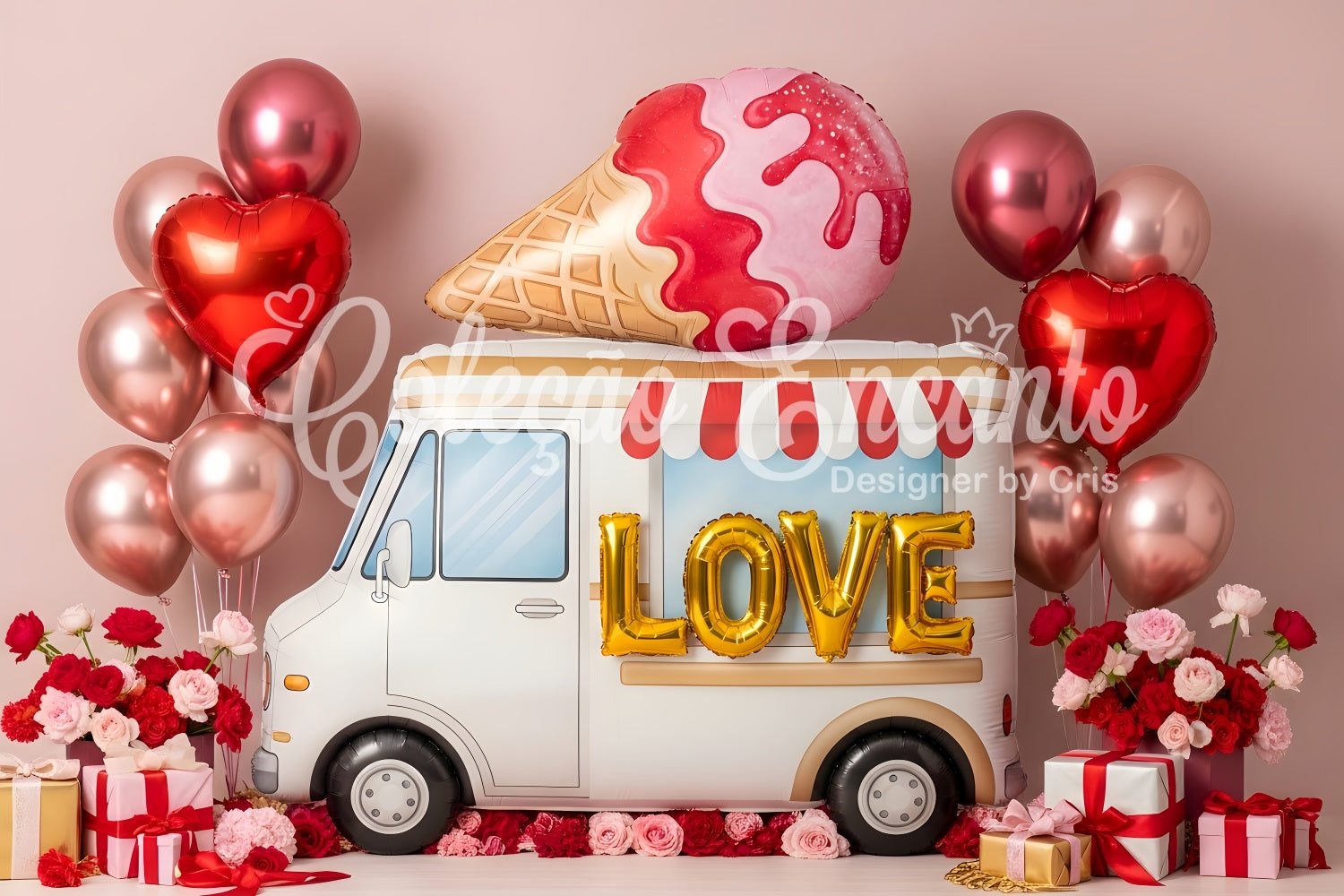 Valentines Backdrop Ice Cream Love Truck Decor Valentine Backdrop For Pictures By Magali