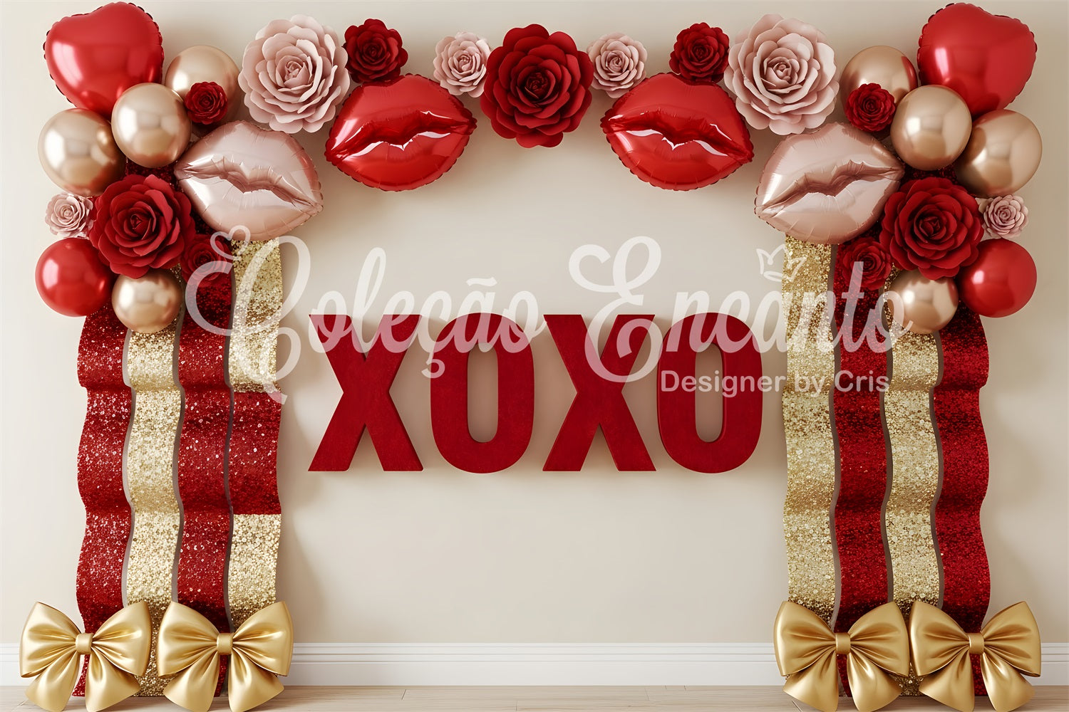 Valentine Backdrops XOXO Roses Balloons Glam Valentines Backdrops For Photography By Magali